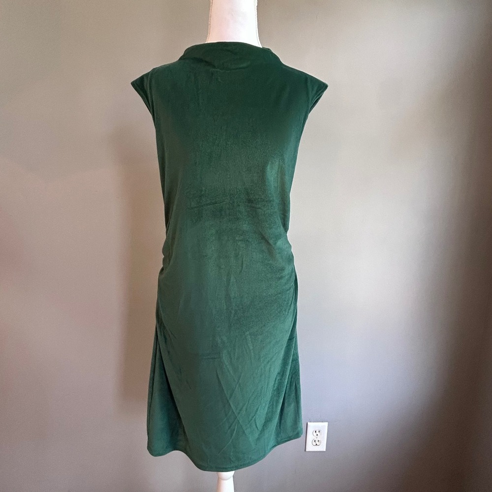 A New Day Womens XL Green Velvet Sleeveless Mock Neck Ruched Sheath Dress